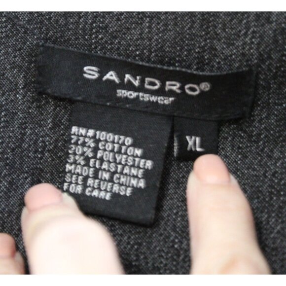 Sandro Sportswear Jacket/Blazer Size Extra Large XL Black Denim Stretch Belted - Picture 3 of 4